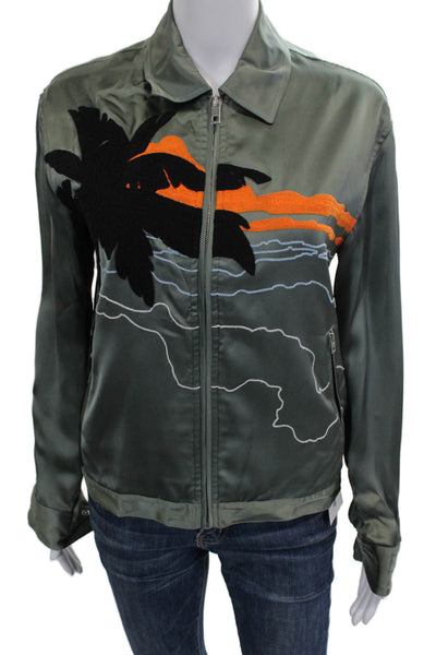 Rag & Bone Womens Green Graphic Viscose Bomber Jacket Size XS