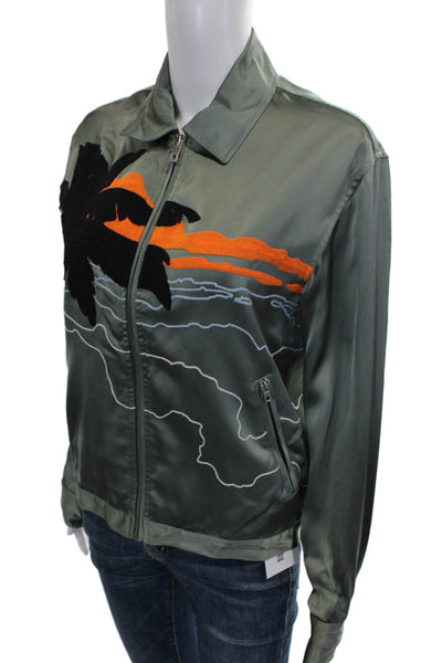 Rag & Bone Womens Green Graphic Viscose Bomber Jacket Size XS