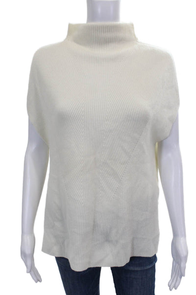 Vince Womens Wool Mock Neck Geometric Sleeveless Pullover Sweater Ivory Size XS
