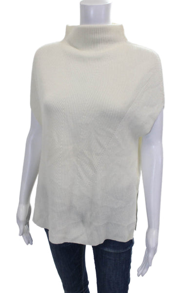 Vince Womens Wool Mock Neck Geometric Sleeveless Pullover Sweater Ivory Size XS
