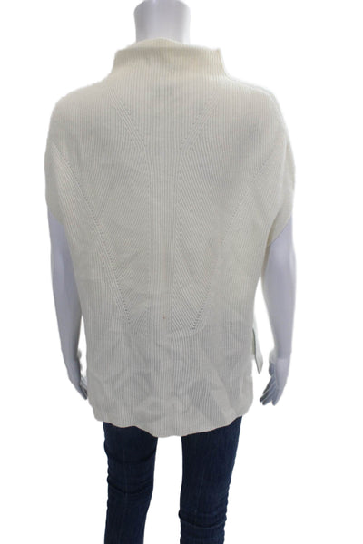 Vince Womens Wool Mock Neck Geometric Sleeveless Pullover Sweater Ivory Size XS