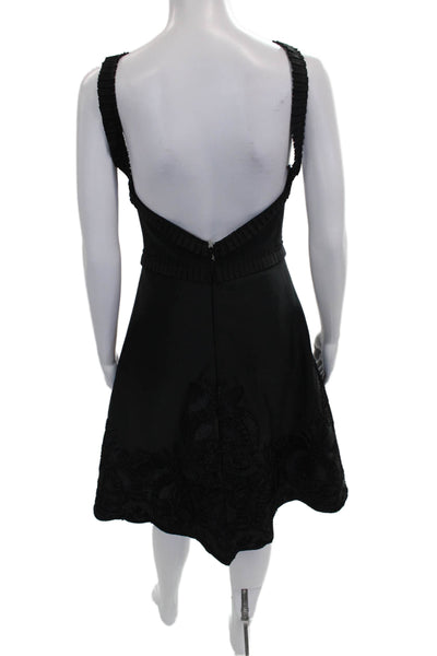 Alexis Women Fit & Flare Halter Embroidered Black Sleeveless Knee Dress Size XS
