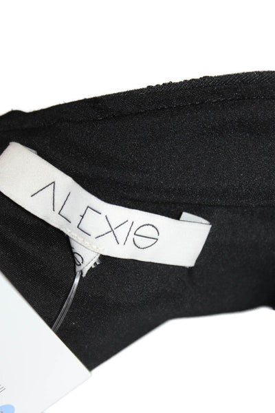 Alexis Women Fit & Flare Halter Embroidered Black Sleeveless Knee Dress Size XS