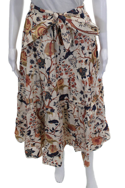 Ulla Johnson Women Ivory Floral Cotton Maxi Skirt Tie Waist Size 0