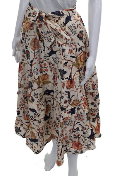 Ulla Johnson Women Ivory Floral Cotton Maxi Skirt Tie Waist Size 0