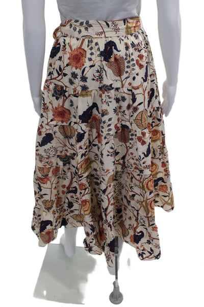 Ulla Johnson Women Ivory Floral Cotton Maxi Skirt Tie Waist Size 0
