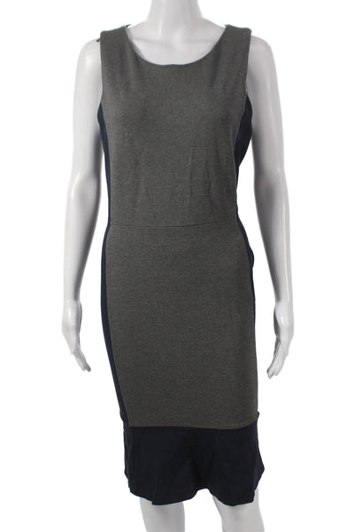 J Crew Women Sheath Dress Gray Colorblock Viscose Sleeveless Zip Mid-Calf Size 8