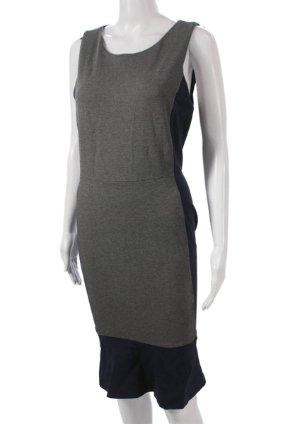 J Crew Women Sheath Dress Gray Colorblock Viscose Sleeveless Zip Mid-Calf Size 8
