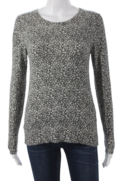 J Crew Women Black Floral Cotton Crew Neck Long Sleeve Basic T-Shirt Size S