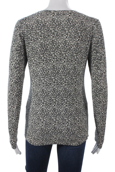 J Crew Women Black Floral Cotton Crew Neck Long Sleeve Basic T-Shirt Size S
