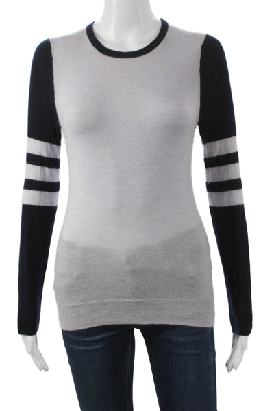J Crew Womens Cashmere Striped Crewneck Pullover Sweater Gray Longsleeve Size S