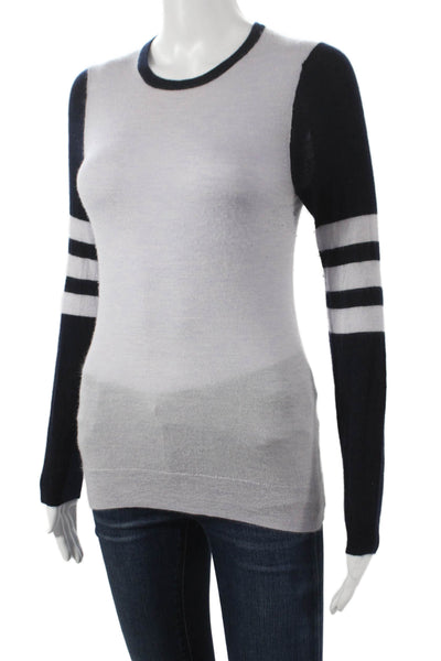 J Crew Womens Cashmere Striped Crewneck Pullover Sweater Gray Longsleeve Size S