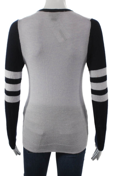 J Crew Womens Cashmere Striped Crewneck Pullover Sweater Gray Longsleeve Size S