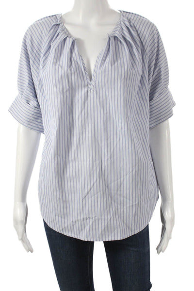 Bishop and Young Womens Blue Striped V-Neck Tunic Short Sleeve Size S
