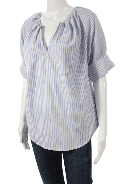 Bishop and Young Womens Blue Striped V-Neck Tunic Short Sleeve Size S