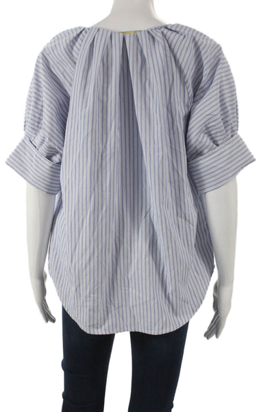 Bishop and Young Womens Blue Striped V-Neck Tunic Short Sleeve Size S