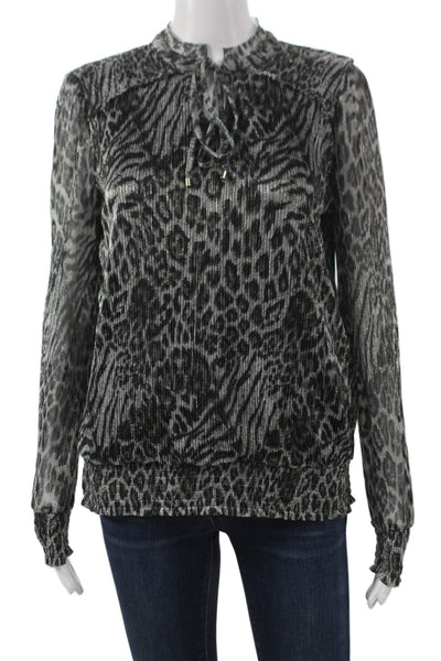 Monnari Women Tunic Black Animal Print High Neck Long Sleeve Size S