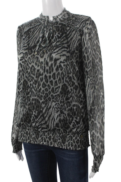 Monnari Women Tunic Black Animal Print High Neck Long Sleeve Size S