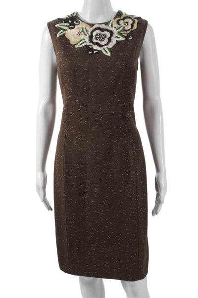 Not Available Womens Sheath Dress Brown Wool Floral Mid-Calf Sleeveless Size 10