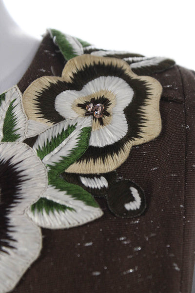 Not Available Womens Sheath Dress Brown Wool Floral Mid-Calf Sleeveless Size 10