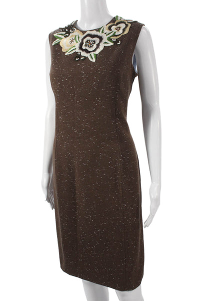 Not Available Womens Sheath Dress Brown Wool Floral Mid-Calf Sleeveless Size 10