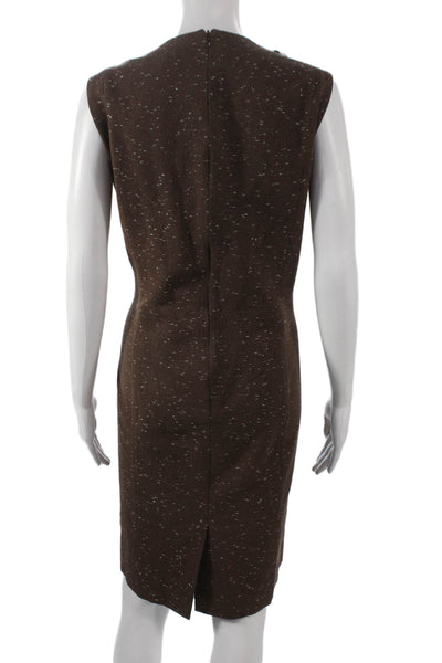Not Available Womens Sheath Dress Brown Wool Floral Mid-Calf Sleeveless Size 10