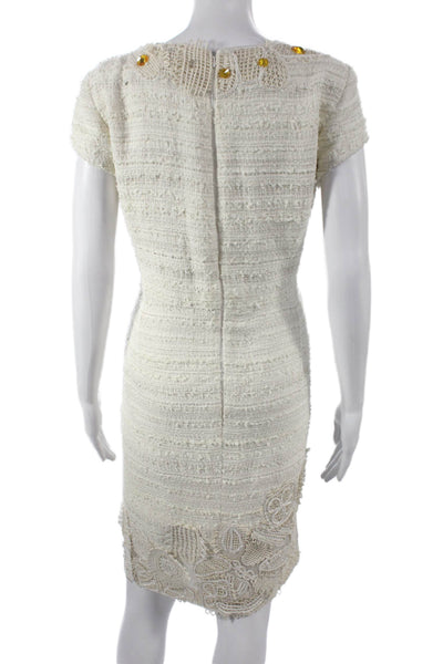 Oscar de la Renta Women Sheath Midcalf Dress Ivory Cotton Zip Size 12