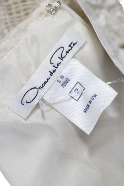 Oscar de la Renta Women Sheath Midcalf Dress Ivory Cotton Zip Size 12