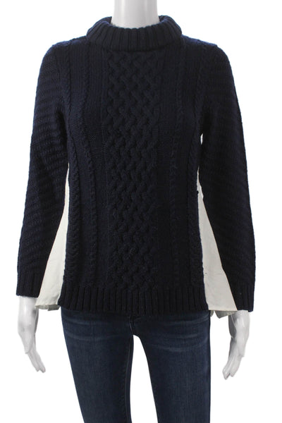Sea New York Women Pullover Sweater Blue Wool Cable Knit Cowl Neck Size XS