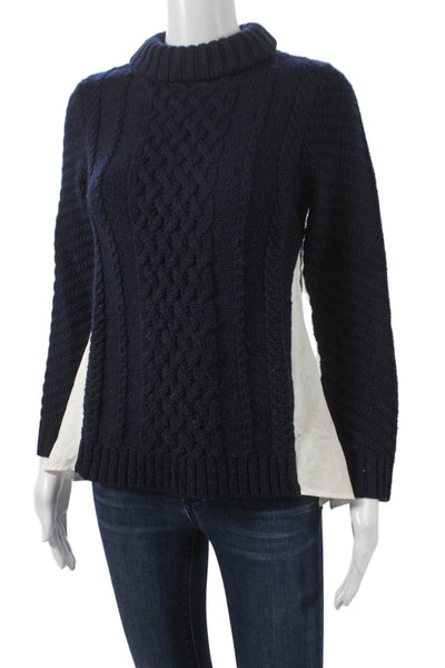 Sea New York Women Pullover Sweater Blue Wool Cable Knit Cowl Neck Size XS