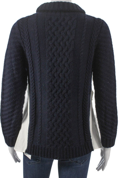 Sea New York Women Pullover Sweater Blue Wool Cable Knit Cowl Neck Size XS