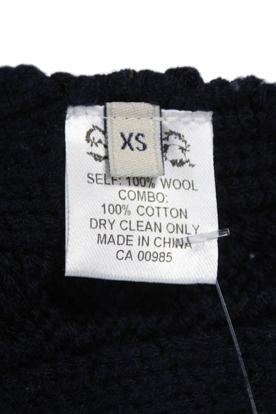 Sea New York Women Pullover Sweater Blue Wool Cable Knit Cowl Neck Size XS