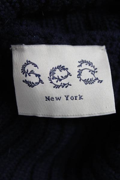 Sea New York Women Pullover Sweater Blue Wool Cable Knit Cowl Neck Size XS
