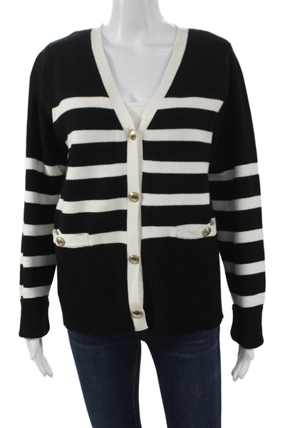 Rachel Zoe Womens Black Striped V Neck Long Sleeve Cardigan Size L