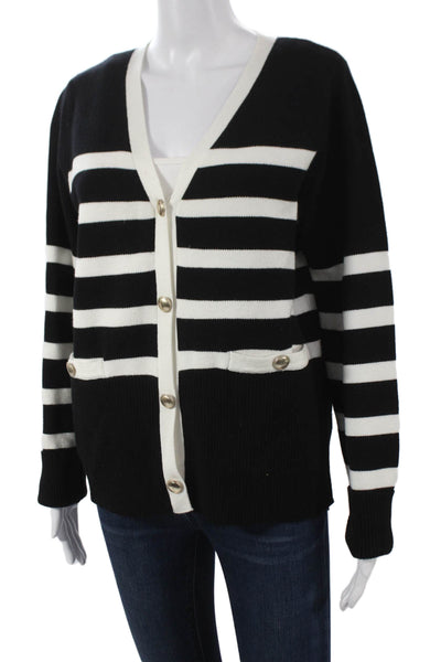 Rachel Zoe Womens Black Striped V Neck Long Sleeve Cardigan Size L