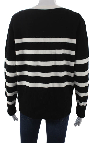 Rachel Zoe Womens Black Striped V Neck Long Sleeve Cardigan Size L