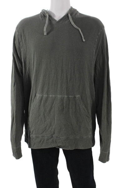 Standard James Perse Mens Pullover Hoodie Green V-Neck Long Sleeve Size L