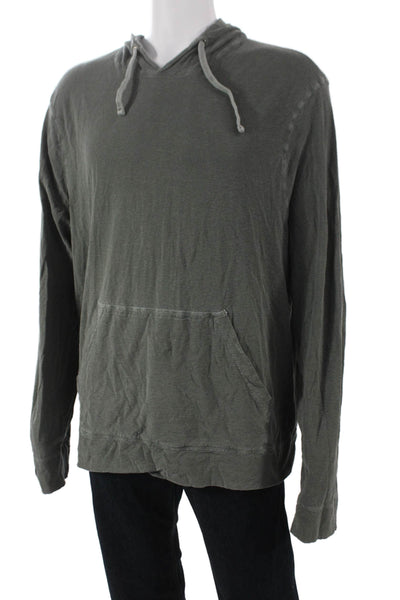 Standard James Perse Mens Pullover Hoodie Green V-Neck Long Sleeve Size L