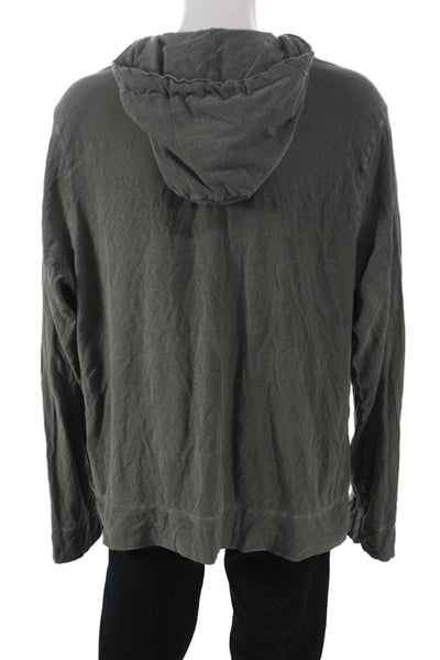 Standard James Perse Mens Pullover Hoodie Green V-Neck Long Sleeve Size L