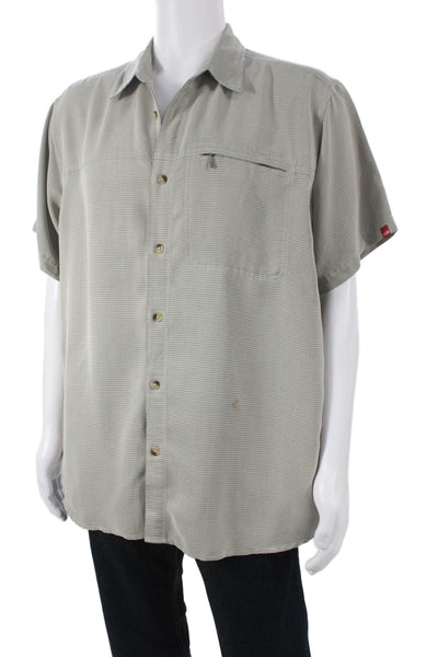 The North Face Mens Button Up Collared Striped Beige Modal Shirt Size XL