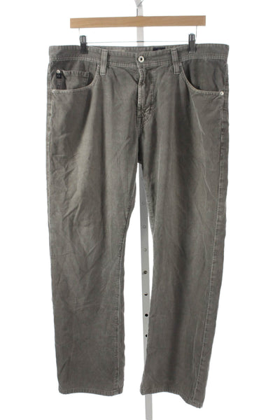 AG Mens Straight Leg Cotton Pants Gray Button Size 36