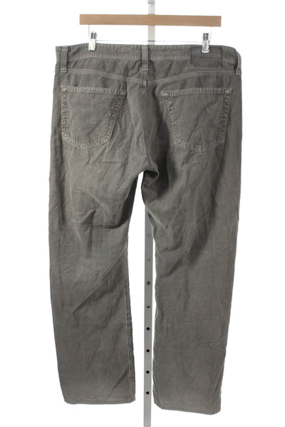 AG Mens Straight Leg Cotton Pants Gray Button Size 36