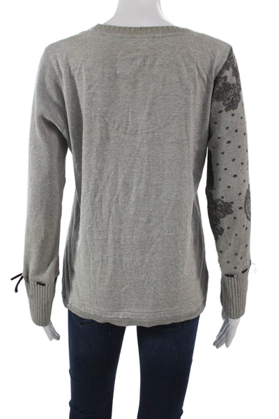 Desigual Women Pullover Sweater Gray Crew Neck Butterflies Size M