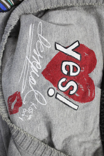 Desigual Women Pullover Sweater Gray Crew Neck Butterflies Size M
