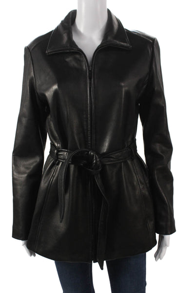Marc New York Womens Black Leather Basic Jacket Zip Long Sleeve Size S