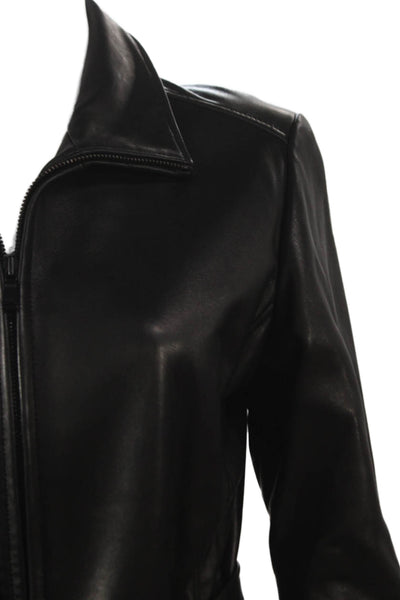 Marc New York Womens Black Leather Basic Jacket Zip Long Sleeve Size S