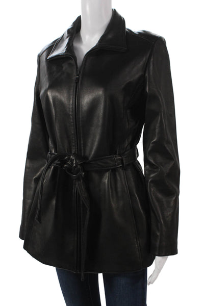 Marc New York Womens Black Leather Basic Jacket Zip Long Sleeve Size S