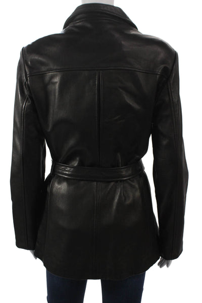 Marc New York Womens Black Leather Basic Jacket Zip Long Sleeve Size S