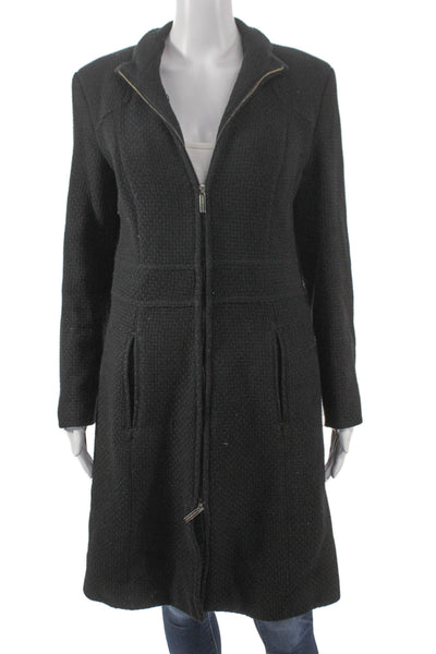 Andrew Marc Women Overcoat Black Wool Zip Closure Size M