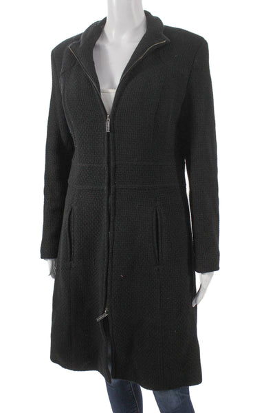 Andrew Marc Women Overcoat Black Wool Zip Closure Size M